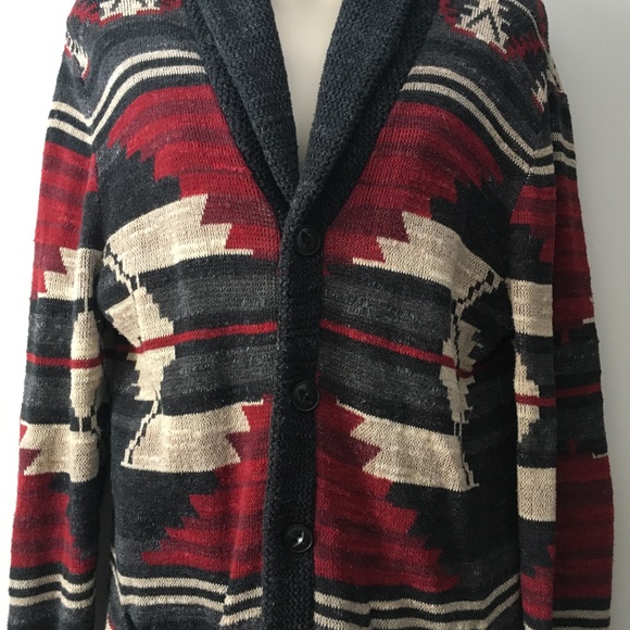 RALPH LAUREN DENIM & SUPPLY Southwestern Indian Aztec Knit Cardigan M - Picture 2 of 7